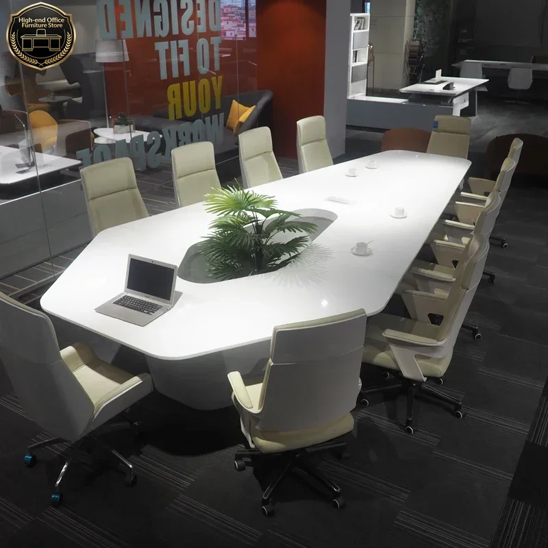 Office Tech Room - 現代的な白いハイテクスマートオフィス家具 8名、10名、12名、14名、16名、18名、20名用カスタマイズ可能な社長CEO会議室会議テーブル