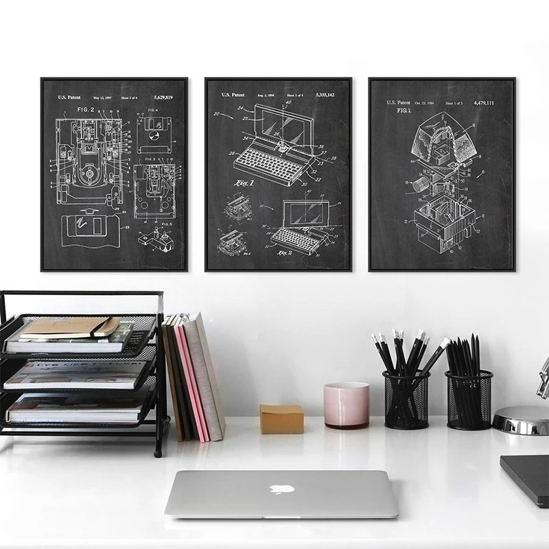 6ピースヴィンテージコンピュータ特許図面ウォールアートセット - Office Tech Room のレビューと価格