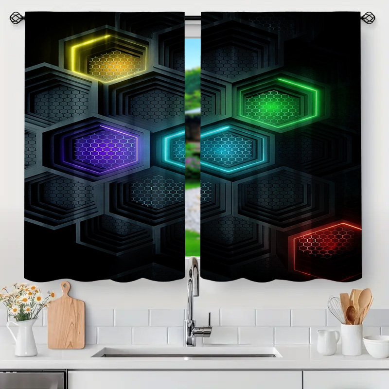 モダンな幾何学模様のカーテン2枚、ロッドポケット付き、黒、多 - Office Tech Room のレビューと価格