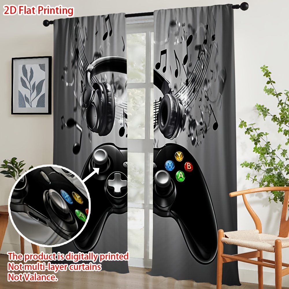 2 個ゲームコントローラーカーテンヘッドフォン音符プリントド - Office Tech Room のレビューと価格