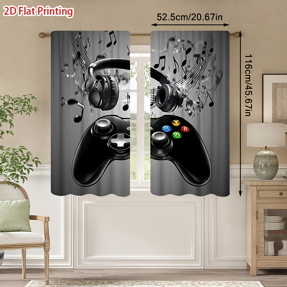2 個ゲームコントローラーカーテンヘッドフォン音符プリントド - Office Tech Room のレビューと価格